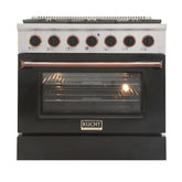 Kucht Professional 36" Dual Fuel Range – KDF362/LP-K Customized with Gold or Rose Gold Accent Knobs (Matte Black Body, Factory Propane)