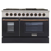 Kucht Professional 48" Dual Fuel Range – KDF482/LP-K Customized with Gold or Rose Gold Accent Knobs (Matte Black Body, Factory Propane)