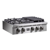 Forno Spezia Alta Qualita 30-Inch Pro-Style Gas Rangetop, Stainless Steel, 5 Sealed Burners, Continuous Cast Iron Grates, High Heat Output