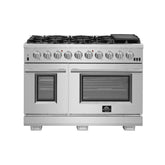 FORNO Capriasca 48-inch Gas Range Stainless Steel, 8 Brass Burners 160,000 BTU, 6.58 cu.ft. Double Oven