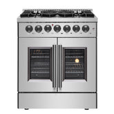 Forno Galiano 30-inch French Door Dual Fuel Range All Stainless Steel, 5 Sealed Burners 68,000 BTU, 4.32 cu.ft. True Convection Oven