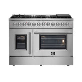 FORNO Galiano 48-Inch French Door Dual Fuel Range All Stainless Steel, 8 Sealed Burners, 107,000 BTU, Griddle, 6.58 cu.ft. Double Ovens