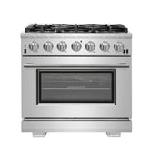 Forno Capriasca 36-Inch Gas Range, Stainless Steel, 6 Brass Burners, 120,000 BTU, Convection Oven, Energy Efficient
