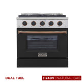 Kucht Professional 30" Dual Fuel Range – KDF302-K Customized with Gold or Rose Gold Accent Knobs (Black Body)