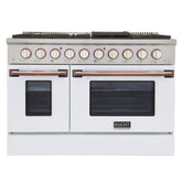 Kucht Professional 48" Dual Fuel Range – KDF482/LP-W Customized with Gold or Rose Gold Accent Knobs (White Body, Factory Propane)