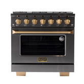 Kucht Gemstone Professional 36" Gas Range – Titanium Stainless Steel with Gold Accents