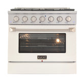Kucht Professional 36" Gas Range – White (LP) with Premium Metallic Accents