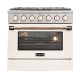 Kucht Professional 36" Dual Fuel Range – KDF362/LP-W Customized with Gold or Rose Gold Accent Knobs (White Body, Factory Propane)