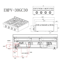 Empava Pro-style 30 in. Slide-in Gas Cooktop 30GC30