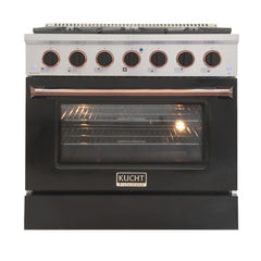 Kucht Professional 36" Dual Fuel Range – KDF362/LP-K Customized with Gold or Rose Gold Accent Knobs (Matte Black Body, Factory Propane)