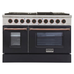 Kucht Professional 48" Dual Fuel Range – KDF482-K Customized with Gold or Rose Gold Accent Knobs (Matte Black Body)