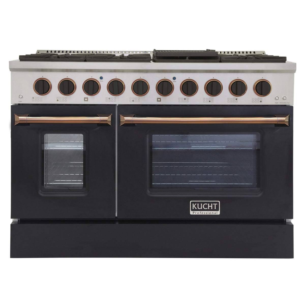 Kucht Professional 48" Dual Fuel Range – KDF482-K Customized with Gold or Rose Gold Accent Knobs (Matte Black Body)