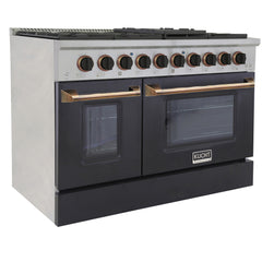 Kucht Professional 48" Dual Fuel Range – KDF482-K Customized with Gold or Rose Gold Accent Knobs (Matte Black Body)