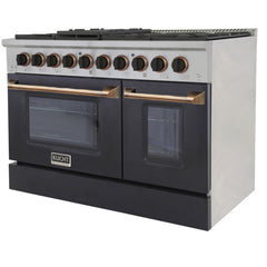 Kucht Professional 48" Dual Fuel Range – KDF482-K Customized with Gold or Rose Gold Accent Knobs (Matte Black Body)
