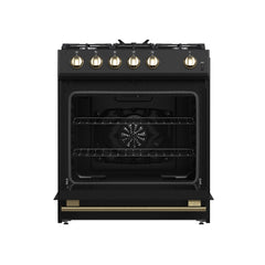 Forno Leonardo Espresso 30-Inch Black Gas Range, 5 Burners, 39,500 BTU, 5 cu.ft Convection Oven