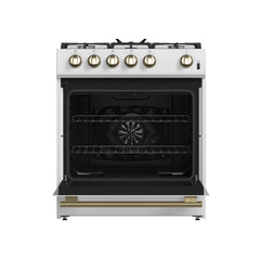 Forno Leonardo Espresso 30-Inch White Gas Range, 5 Burners, 39,500 BTU, 5 cu.ft Convection Oven
