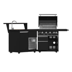 Forno All’Aperto 62,600 BTU BBQ, 3 Stainless Steel Burners, Infrared Burners, Sink Module, Black Sintered Stone Countertops, Bar and Beverage Center