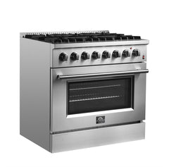 Forno Marco 36-Inch Dual Fuel Range Stainless Steel, 6 Sealed Burners - 67,000 BTU, 5.36 cu.ft. True Convection Oven