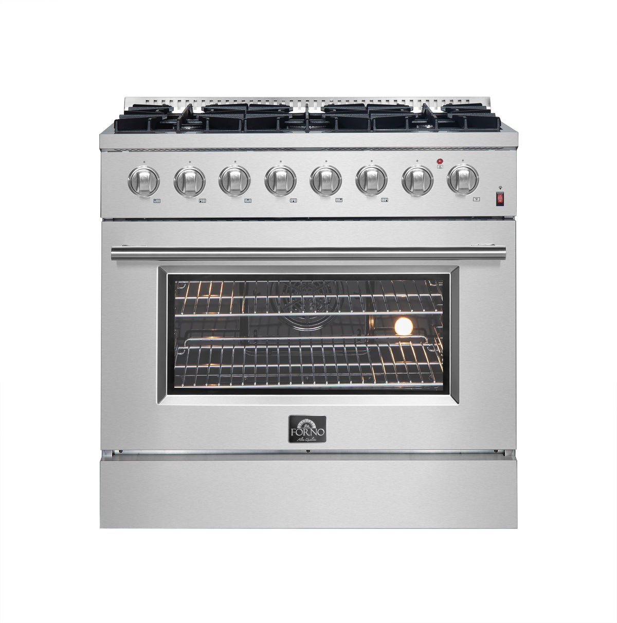 Forno Marco 36-Inch Dual Fuel Range Stainless Steel, 6 Sealed Burners - 67,000 BTU, 5.36 cu.ft. True Convection Oven