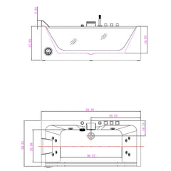 Empava 59" Alcove Whirlpool LED Bathtub with Center Drain EMPV-59JT408LED