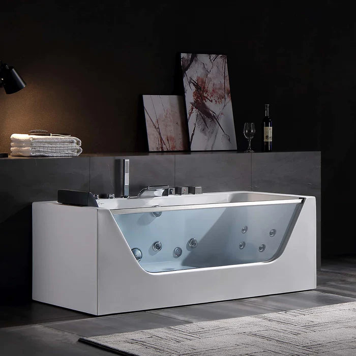 Empava 59" Alcove Whirlpool LED Bathtub with Center Drain EMPV-59JT408LED