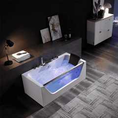 Empava 59" Alcove Whirlpool LED Bathtub with Center Drain EMPV-59JT408LED