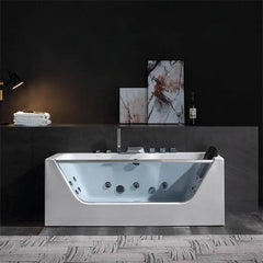 Empava 59" Alcove Whirlpool LED Bathtub with Center Drain EMPV-59JT408LED