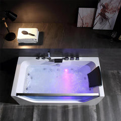 Empava 59" Alcove Whirlpool LED Bathtub with Center Drain EMPV-59JT408LED