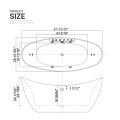 Empava 67" Freestanding Whirlpool Bathtub with Center Drain EMPV-67AIS10