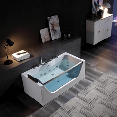 Empava 67" Alcove Whirlpool LED Bathtub with Center Drain EMPV-67JT408LED