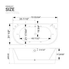 Empava 71" Freestanding Whirlpool Bathtub with Center Drain EMPV-71AIS08