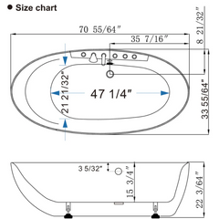 Empava 71" Freestanding Whirlpool Oval Bathtub with Center Drain EMPV-71AIS14