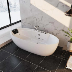 Empava 71" Freestanding Whirlpool Oval Bathtub with Center Drain EMPV-71AIS14