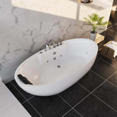 Empava 71" Freestanding Whirlpool Oval Bathtub with Center Drain EMPV-71AIS14