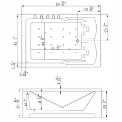 Empava 71" Alcove Whirlpool 2-Person Tub with Left Drain EMPV-71JT667B