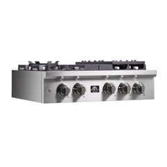 Forno Spezia Alta Qualita 30-Inch Pro-Style Gas Rangetop, Stainless Steel, 5 Sealed Burners, Continuous Cast Iron Grates, High Heat Output
