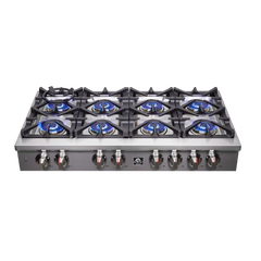 Forno Spezia Alta Qualita 48-Inch Pro-Style Gas Rangetop, Stainless Steel, 8 Sealed Burners, Continuous Cast Iron Grates, High Heat Output
