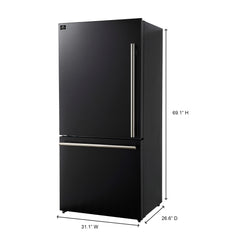Forno Milano Espresso 31-Inch Black Bottom Freezer Refrigerator, 17.2 Cu. Ft., Energy-Efficient, No Frost, Built-In Ice Maker