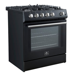 Forno Leonardo Espresso 30" Black Gas Range, 5 Burners, 39 500 BTU, 5 cu.ft. Convection Oven