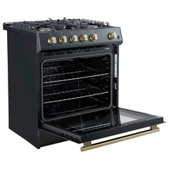 Forno Leonardo Espresso 30" Black Gas Range, 5 Burners, 39 500 BTU, 5 cu.ft. Convection Oven