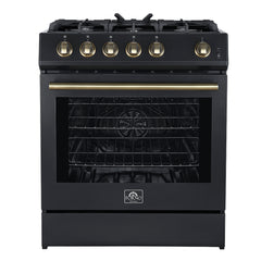 Forno Leonardo Espresso 30" Black Gas Range, 5 Burners, 39 500 BTU, 5 cu.ft. Convection Oven