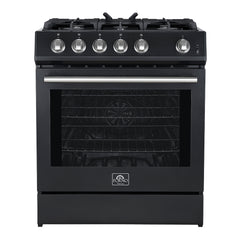 Forno Leonardo Espresso 30" Black Gas Range, 5 Burners, 39 500 BTU, 5 cu.ft. Convection Oven