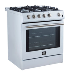 Forno Leonardo Espresso 30" White Gas Range, 5 Burners, 39 500 BTU, 5 cu.ft. Convection Oven