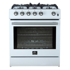 Forno Leonardo Espresso 30" White Gas Range, 5 Burners, 39 500 BTU, 5 cu.ft. Convection Oven