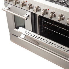 FORNO Galiano 48-inch Gas Range Stainless Steel, 8 Burners, 107,000 BTU, Griddle, 6.58 cu.ft. Double Oven