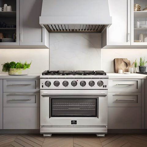 FORNO Capriasca 36-inch Gas Range Stainless Steel, 6 Brass Burners 120,000 BTU, 5.36 cu.ft. Single Oven