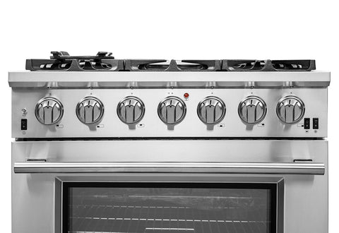 FORNO Capriasca 36-inch Gas Range Stainless Steel, 6 Brass Burners 120,000 BTU, 5.36 cu.ft. Single Oven