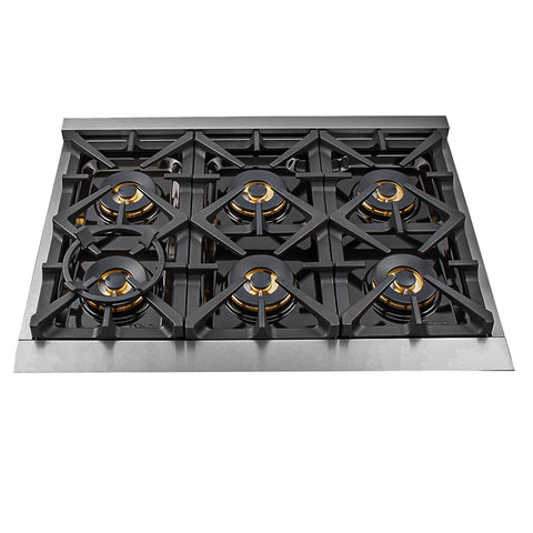 FORNO Capriasca 36-inch Gas Range Stainless Steel, 6 Brass Burners 120,000 BTU, 5.36 cu.ft. Single Oven