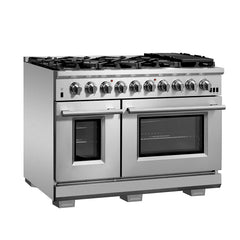 FORNO Capriasca 48-inch Gas Range Stainless Steel, 8 Brass Burners 160,000 BTU, 6.58 cu.ft. Double Oven