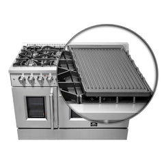 FORNO Galiano 48-Inch French Door Dual Fuel Range All Stainless Steel, 8 Sealed Burners, 107,000 BTU, Griddle, 6.58 cu.ft. Double Ovens